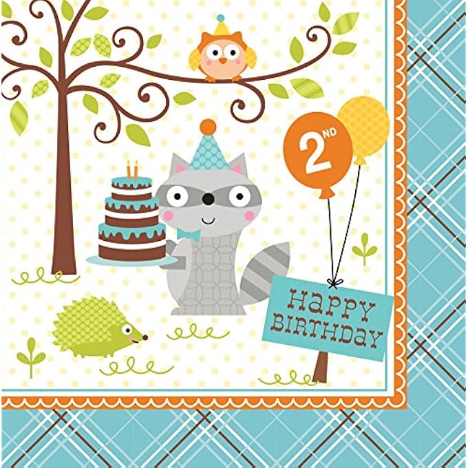 HAPPI WOODLAND BOY SECOND BIRTHDAY LUNCHEON NAPKINS 16 PIECES